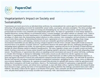 Essay on Vegetarianism’s Impact on Society and Sustainability