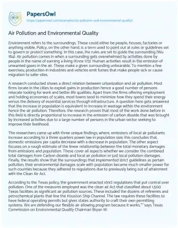 Essay on Air Pollution and Environmental Quality