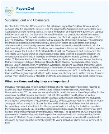 Essay on Supreme Court and Obamacare