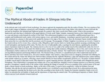 Essay on The Mythical Abode of Hades: a Glimpse into the Underworld