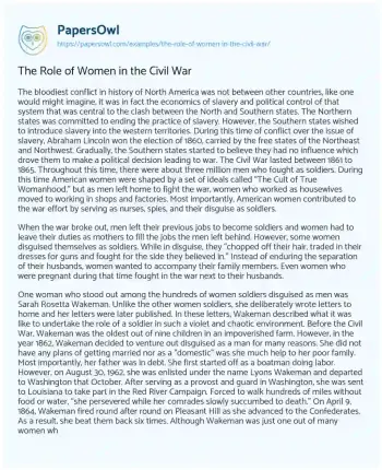 Essay on The Role of Women in the Civil War