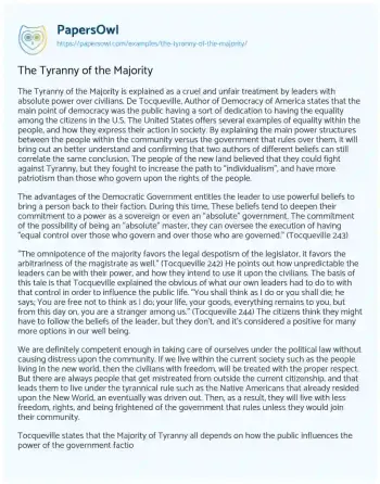 Essay on The Tyranny of the Majority