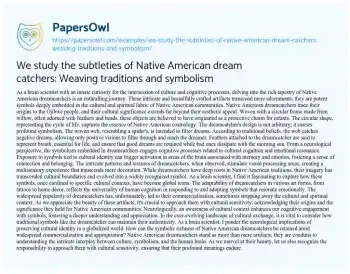 Essay on We Study the Subtleties of Native American Dream Catchers: Weaving Traditions and Symbolism