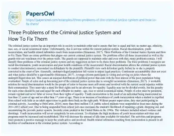 Essay on Three Problems of the Criminal Justice System and how to Fix them