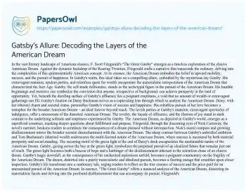 Essay on Gatsby’s Allure: Decoding the Layers of the American Dream