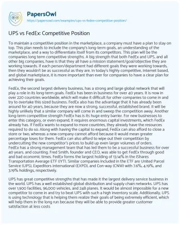 Essay on UPS Vs FedEx: Competitive Position