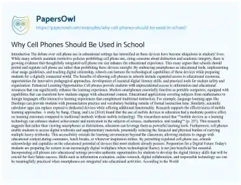 Essay on Why Cell Phones should be Used in School