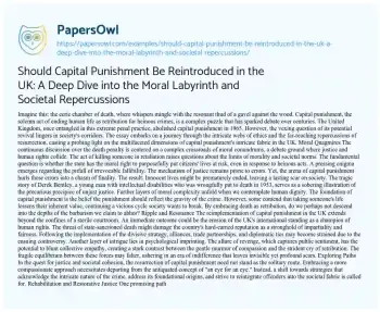 Essay on Should Capital Punishment be Reintroduced in the UK: a Deep Dive into the Moral Labyrinth and Societal Repercussions