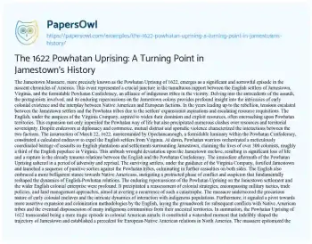 Essay on The 1622 Powhatan Uprising: a Turning Point in Jamestown’s History