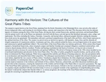 Essay on Harmony with the Horizon: the Cultures of the Great Plains Tribes