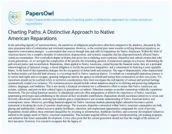 Essay on Charting Paths: a Distinctive Approach to Native American Reparations