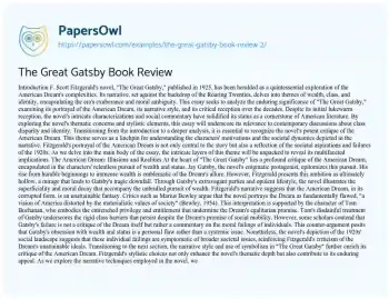 Essay on The Great Gatsby Book Review