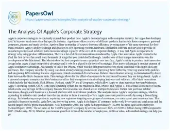 Essay on The Analysis of Apple’s Corporate Strategy