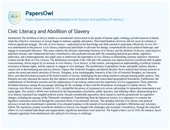 Essay on Civic Literacy and Abolition of Slavery