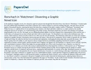 Essay on Rorschach in ‘Watchmen’: Dissecting a Graphic Novel Icon