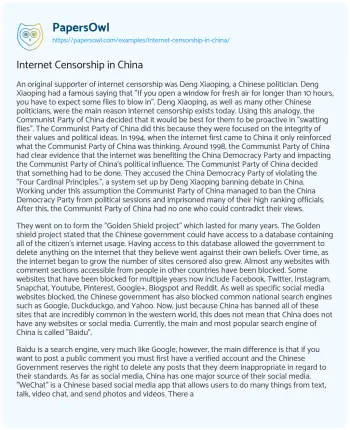 Essay on Internet Censorship in China