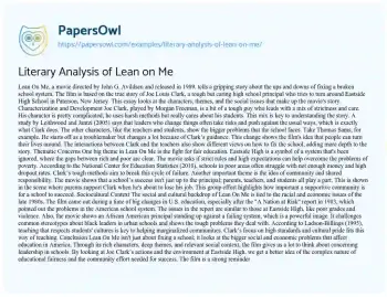 Essay on Literary Analysis of Lean on me