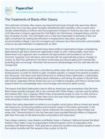 Essay on The Treatments of Blacks after Slavery