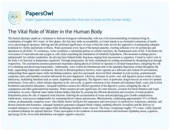 Essay on The Vital Role of Water in the Human Body