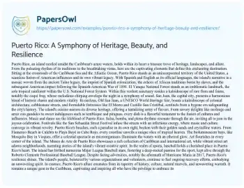 Essay on Puerto Rico: a Symphony of Heritage, Beauty, and Resilience