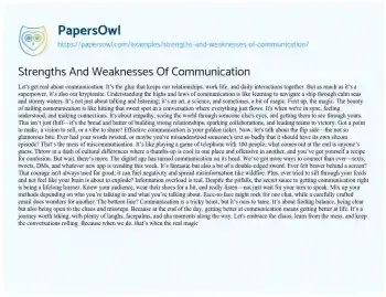 Essay on Strengths and Weaknesses of Communication