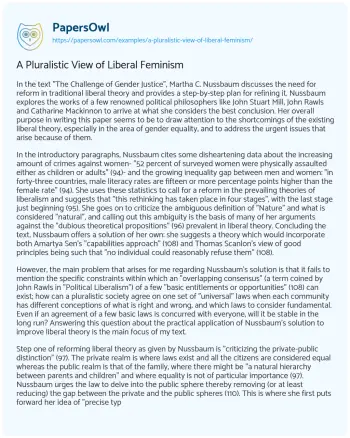 Essay on A Pluralistic View of Liberal Feminism