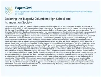 Essay on Exploring the Tragedy: Columbine High School and its Impact on Society