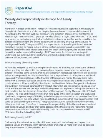 Essay on Morality and Responsibility in Marriage and Family Therapy