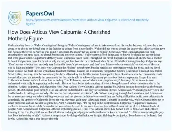 Essay on How does Atticus View Calpurnia: a Cherished Motherly Figure