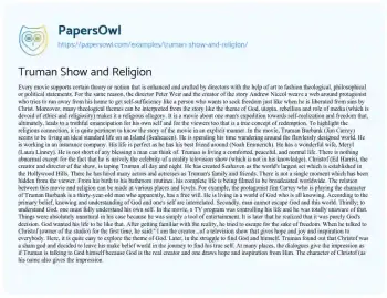 Essay on Truman Show and Religion