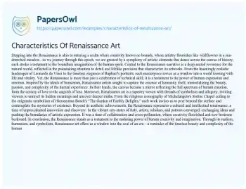 Essay on Characteristics of Renaissance Art