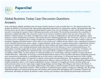 Essay on Global Business Today Case Discussion Questions Answers