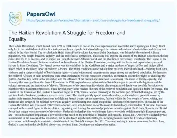 Essay on The Haitian Revolution: a Struggle for Freedom and Equality