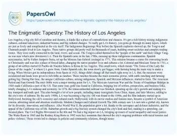 Essay on The Enigmatic Tapestry: the History of Los Angeles