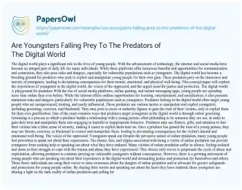 Essay on Are Youngsters Falling Prey to the Predators of the Digital World