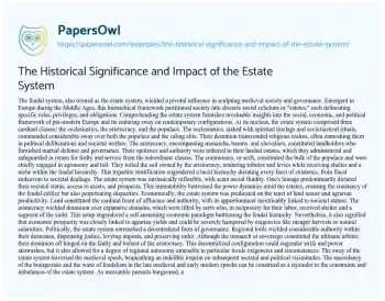 Essay on The Historical Significance and Impact of the Estate System