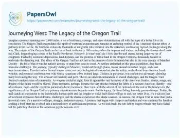 Essay on Journeying West: the Legacy of the Oregon Trail