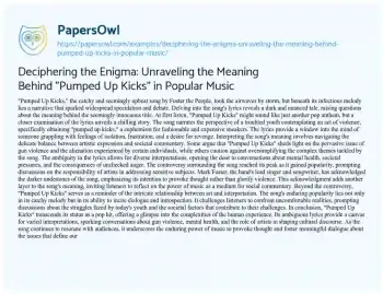 Essay on Deciphering the Enigma: Unraveling the Meaning Behind “Pumped up Kicks” in Popular Music