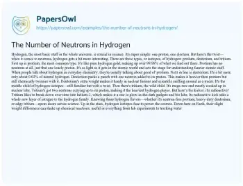 Essay on The Diverse World of Hydrogen Isotopes