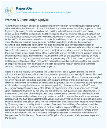 Essay on Women & Crime Jordyn Updyke