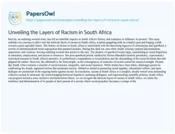 Essay on Unveiling the Layers of Racism in South Africa