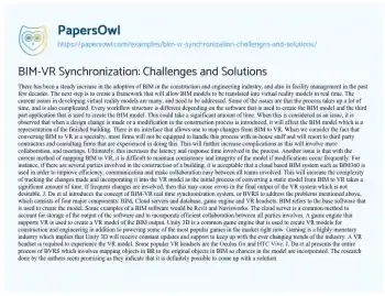 Essay on BIM-VR Synchronization: Challenges and Solutions