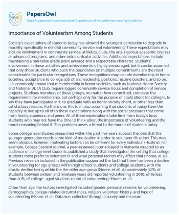 Essay on Importance of Volunteerism Among Students