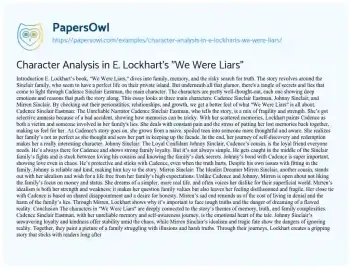 Essay on Character Analysis in E. Lockhart’s “We were Liars”