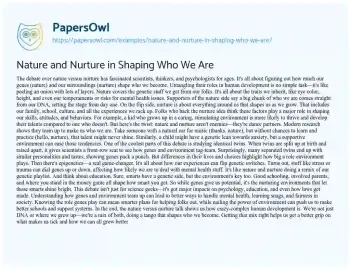 Essay on Nature and Nurture in Shaping who we are