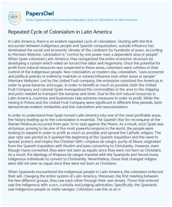 Essay on Repeated Cycle of Colonialism in Latin America