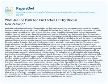 Essay on What are the Push and Pull Factors of Migration in New Zealand?