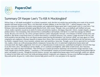 Essay on Summary of Harper Lee’s ‘To Kill a Mockingbird’