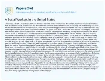 Essay on A Social Workers in the United States