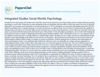 Essay on Integrated Studies Social Work& Psychology